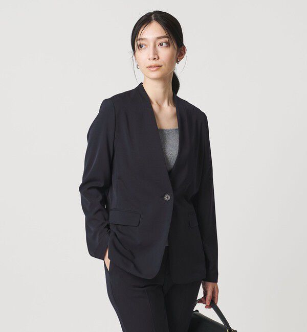 UNITED ARROWS「FEEL CLEAN Vノーカラー ジャケット ‐防しわ ストレッチ UVカット‐」|ノーカラージャケット|