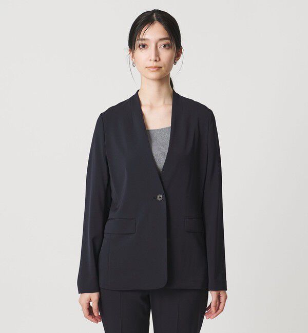 UNITED ARROWS「FEEL CLEAN Vノーカラー ジャケット ‐防しわ ストレッチ UVカット‐」|ノーカラージャケット|