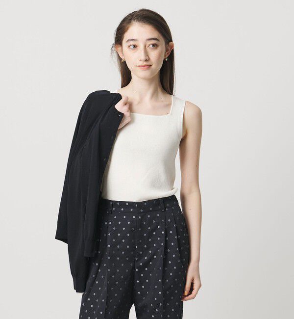 UNITED ARROWS「リブ スクエア キャミソールニット ‐ウォッシャブル‐」|タンクトップ|WHITE