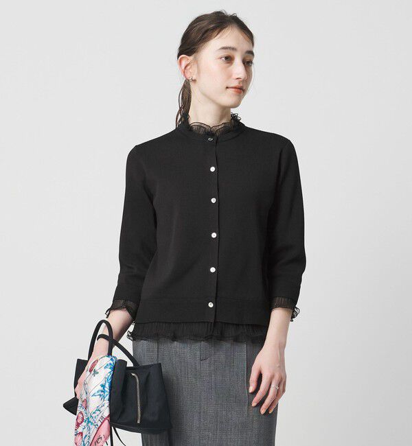 UNITED ARROWS「４WAY チュール フリル カーディガン」|カーディガン|BLACK