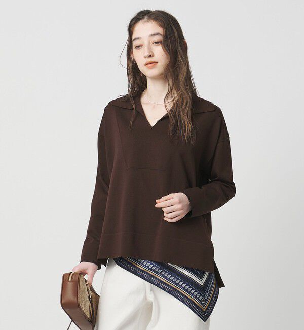 UNITED ARROWS「スキッパー プルオーバーニット」|ニット・セーター|DK.BROWN