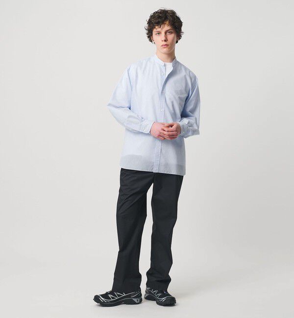 UNITED ARROWS「フェザーポプリン ストライプ バンドカラー シャツ」|シャツ・ブラウス|