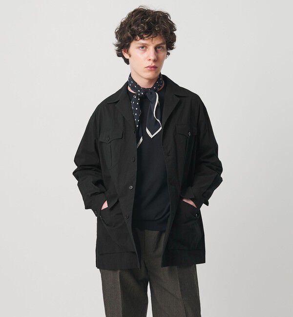 UNITED ARROWS「ギザコットン コードレーン サファリジャケット」|ミリタリージャケット|BLACK