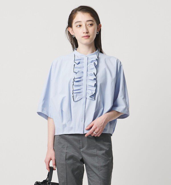 UNITED ARROWS「メロー フリル シャツ ブラウス ‐防しわ 吸水速乾 UVカット 遮熱性 接触冷感 ウォッシャブル‐」|シャツ・ブラウス|LT.BLUE