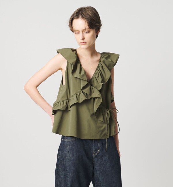 AEWEN MATOPH「＜AEWEN MATOPH＞フリルカシュクールノースリーブブラウス ‐ ウォッシャブル ‐」|シャツ・ブラウス|OLIVE