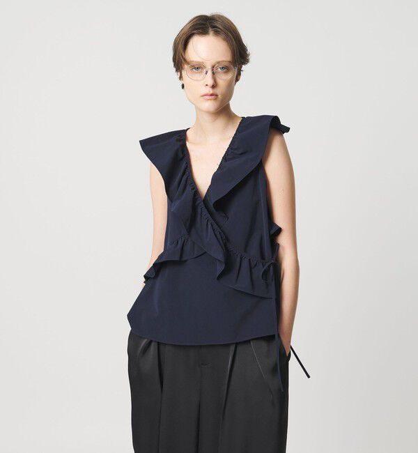 AEWEN MATOPH「＜AEWEN MATOPH＞フリルカシュクールノースリーブブラウス ‐ ウォッシャブル ‐」|シャツ・ブラウス|NAVY