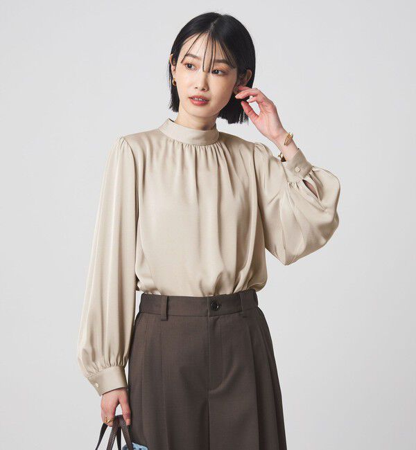UNITED ARROWS green label relaxing「サテン スタンドネック ギャザー ブラウス」|シャツ・ブラウス|LT.GRAY