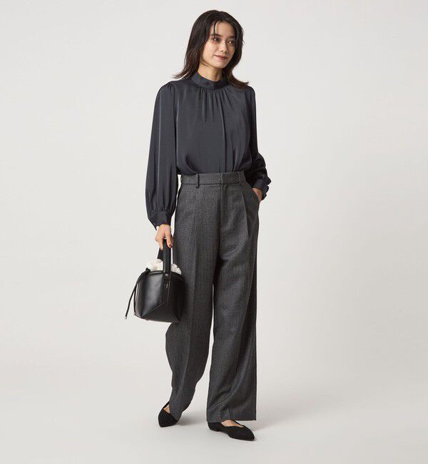 UNITED ARROWS green label relaxing「サテン スタンドネック ギャザー ブラウス」|シャツ・ブラウス|