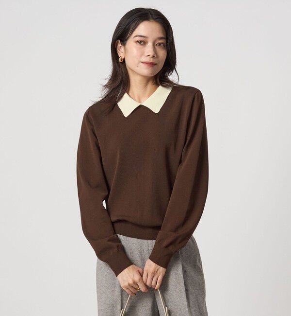 UNITED ARROWS green label relaxing「襟付き ロングスリーブ プルオーバー ニット ウォッシャブル」|ニット・セーター|DK.BROWN