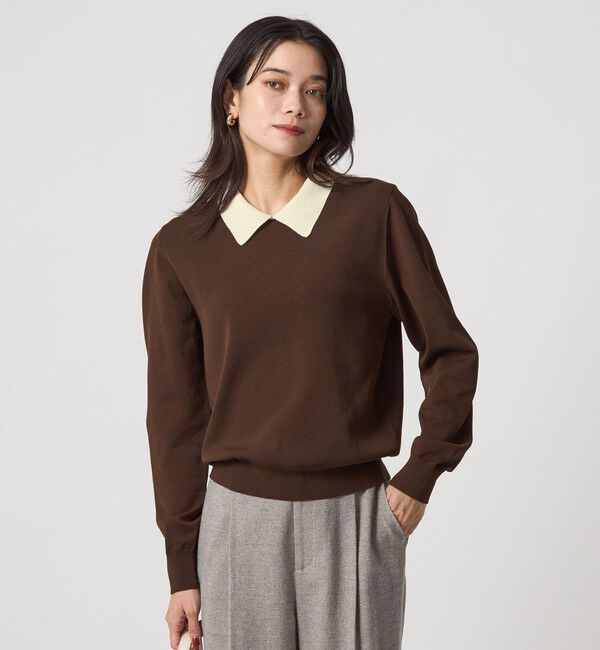 UNITED ARROWS green label relaxing「襟付き ロングスリーブ プルオーバー ニット ウォッシャブル」|ニット・セーター|