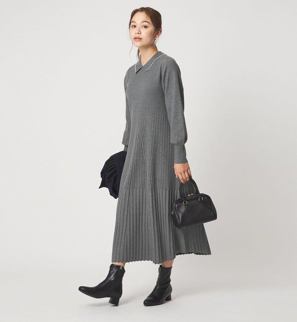 UNITED ARROWS green label relaxing「フィット＆フレア 襟付き ニット ワンピース」|ワンピース|MD.GRAY