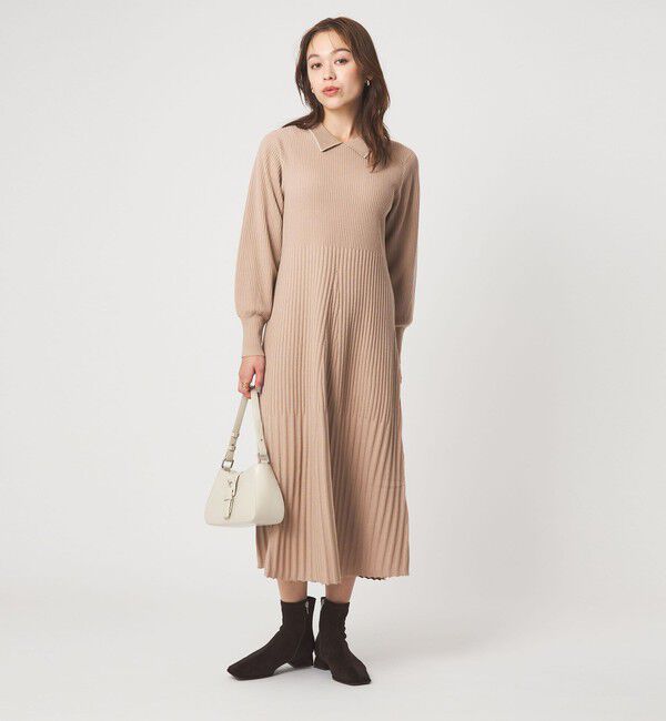 UNITED ARROWS green label relaxing「フィット＆フレア 襟付き ニット ワンピース」|ワンピース|BEIGE