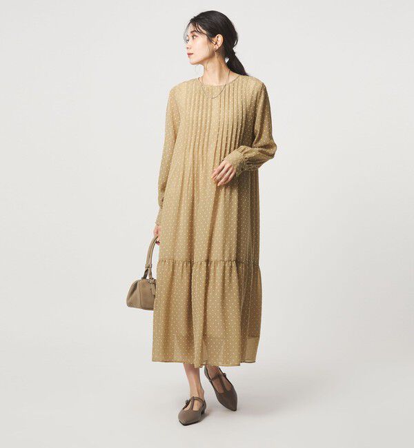 UNITED ARROWS green label relaxing「ドット シアー ティアード ワンピース」|ドレス|BEIGE