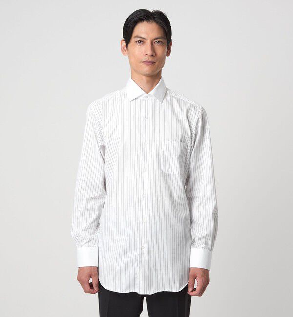 UNITED ARROWS green label relaxing「コットン ツイル ピンストライプ クレリック ワイドカラー ドレスシャツ -イージーアイロン-」|シャツ・ブラウス|