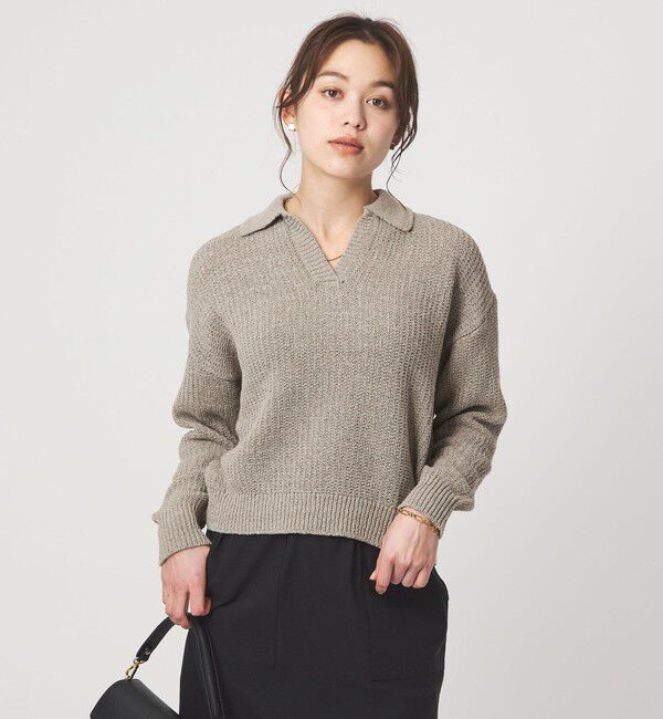 UNITED ARROWS green label relaxing「テープヤーン スキッパー プルオーバー ニット ウォッシャブル」|ニット・セーター|MD.GRAY