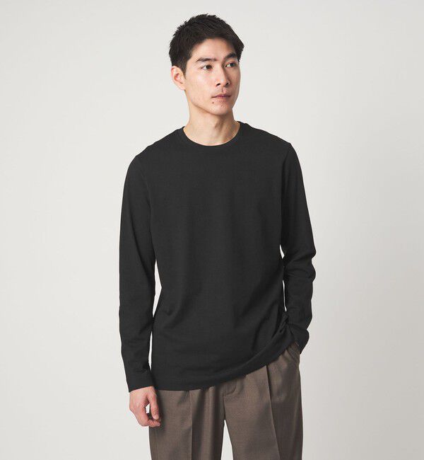 UNITED ARROWS green label relaxing「LONG FIBER COTTON クリア クルーネック 長袖 Tシャツ」|Tシャツ・カットソー|BLACK