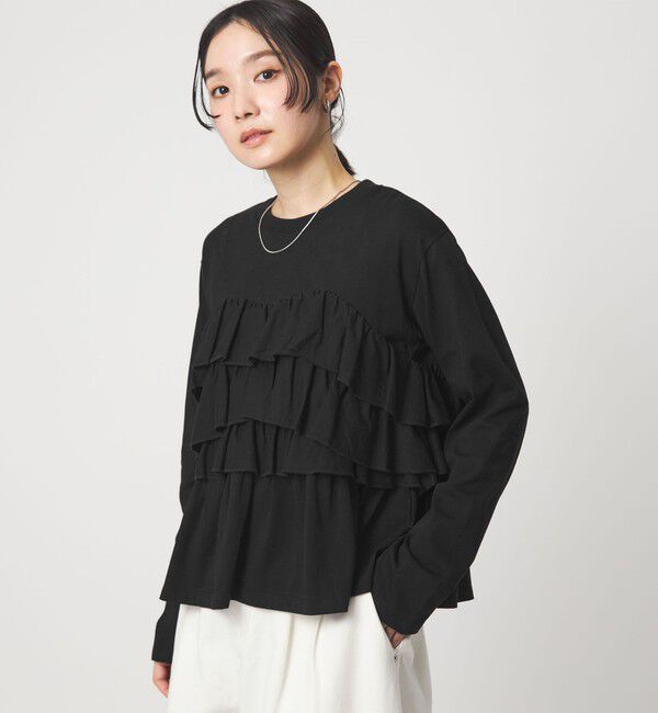 UNITED ARROWS green label relaxing「【WEB限定】＜at ease＞フロント フリル プルオーバー カットソー」|Tシャツ・カットソー|BLACK