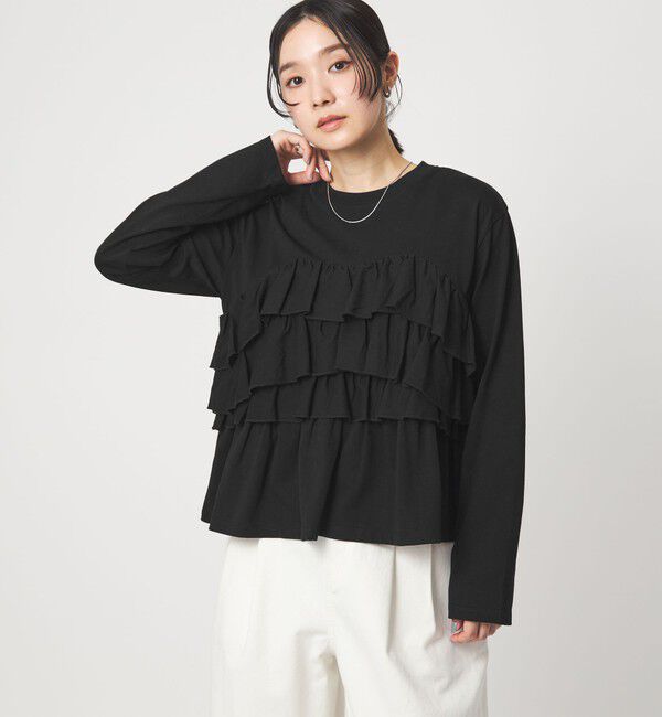 UNITED ARROWS green label relaxing「【WEB限定】＜at ease＞フロント フリル プルオーバー カットソー」|Tシャツ・カットソー|