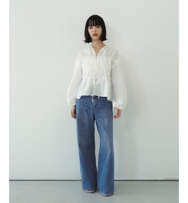 EMMEL REFINES「＜EMMEL REFINES＞EM コードレーン リボンギャザー ブラウス」|シャツ・ブラウス|