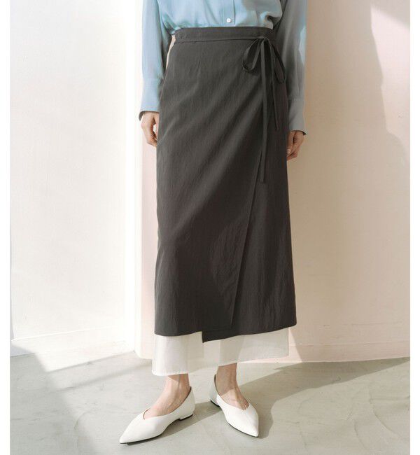 UNITED ARROWS green label relaxing「＜SEASONAL COLLECTION＞ラップ レイヤード スカート」|台形|DK.GRAY
