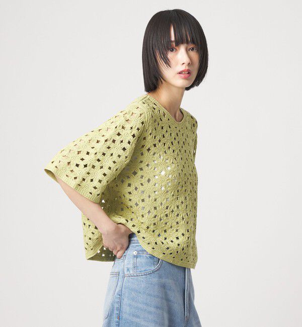 EMMEL REFINES「＜EMMEL REFINES＞EM HW フラワーシシュウ ショートスリーブ ニット」|ニット・セーター|