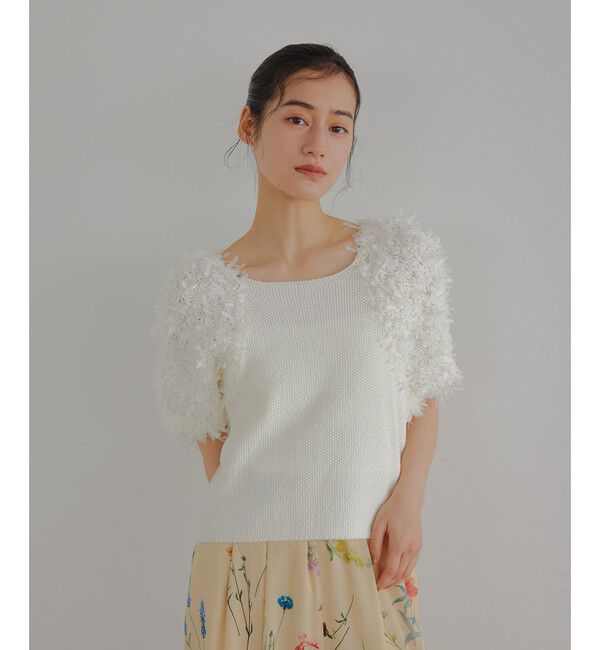 EMMEL REFINES「＜EMMEL REFINES＞EM HW テープヤーン ショートスリーブ ニット」|ニット・セーター|WHITE