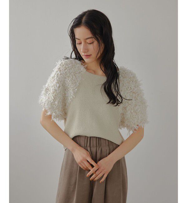 EMMEL REFINES「＜EMMEL REFINES＞EM HW テープヤーン ショートスリーブ ニット」|ニット・セーター|