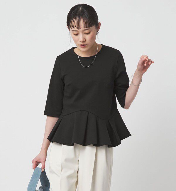 UNITED ARROWS green label relaxing「イレヘム ペプラム ポンチ プルオーバー カットソー 接触冷感 UVカット」|Tシャツ・カットソー|BLACK