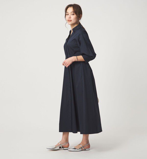 UNITED ARROWS green label relaxing「シャツ襟 フィット＆フレア タック 5分袖 ワンピース」|ワンピース|