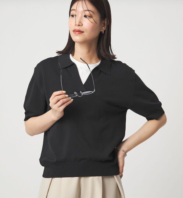 UNITED ARROWS green label relaxing「【WEB限定】＜at ease＞エリツキ スキッパー ニット 接触冷感 UVカット 遮熱」|ニット・セーター|