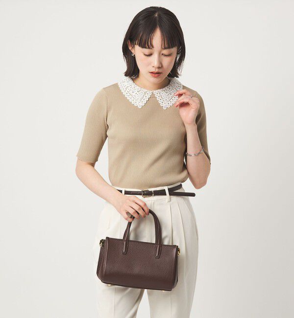 UNITED ARROWS green label relaxing「リブ エリレース 2WAY 5分袖 ニット プルオーバー」|ニット・セーター|BEIGE