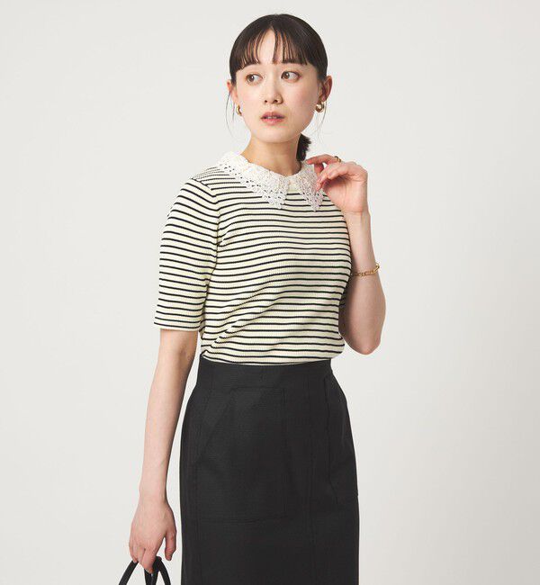 UNITED ARROWS green label relaxing「リブ エリレース 2WAY 5分袖 ニット プルオーバー」|ニット・セーター|