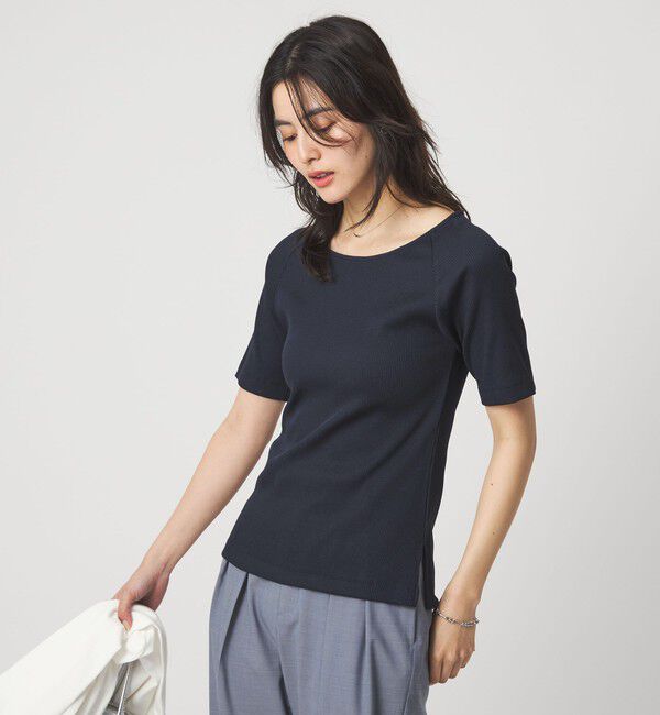 UNITED ARROWS green label relaxing「ブライトリブ ボートネック 5分袖 プルオーバー カットソー」|Tシャツ・カットソー|