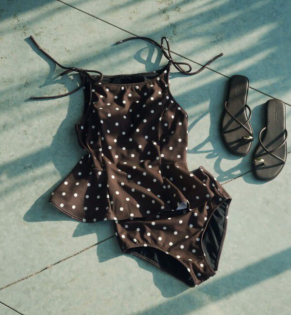 UNITED ARROWS green label relaxing「ハイネックWリボンフレア&ショーツ ドット柄 ブラック スイムウェア / 水着」|スポーツ|