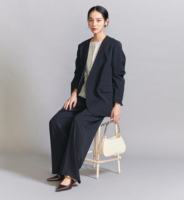 BEAUTY&YOUTH UNITED ARROWS「【WEB限定 Wardrobe DAILY MINIMAL】ダブルクロス タックワイドストレートパンツ ウォッシャブル」|スラックス|