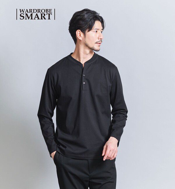 BEAUTY&YOUTH UNITED ARROWS「【WEB限定 WARDROBE SMART】クリア ガスコットン ヘンリーネック カットソー【抗菌・防臭】」|Tシャツ・カットソー|BLACK