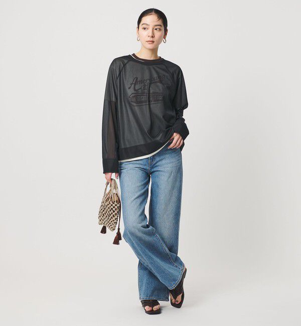 BEAUTY&YOUTH UNITED ARROWS「オーガンジー ラグランスリーブカットソー ウォッシャブル」|Tシャツ・カットソー|BLACK