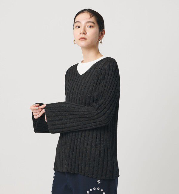 BEAUTY&YOUTH UNITED ARROWS「レーヨンブレンド ワイドリブ Vネックニットプルオーバー」|ニット・セーター|