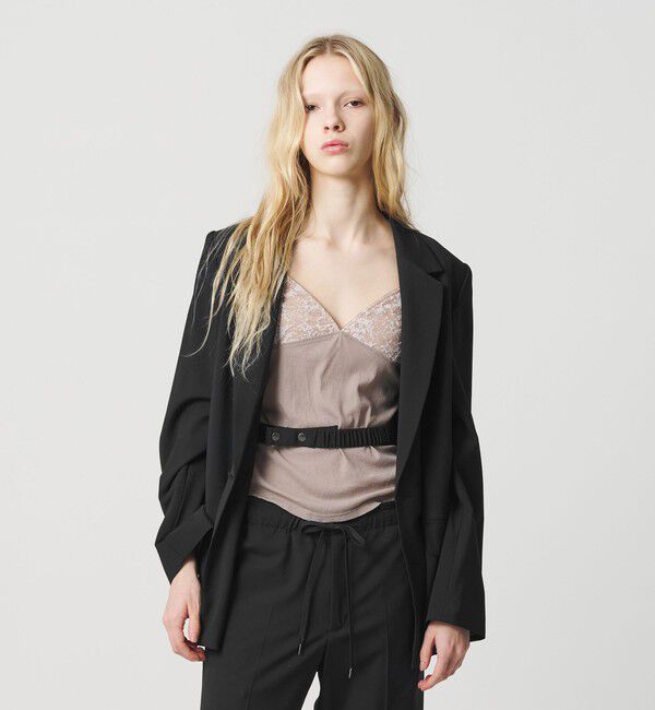 ATTISESSION「＜ATTISESSION＞ベルテッド ダブルブレスト ジャケット ブラック」|テーラードジャケット|