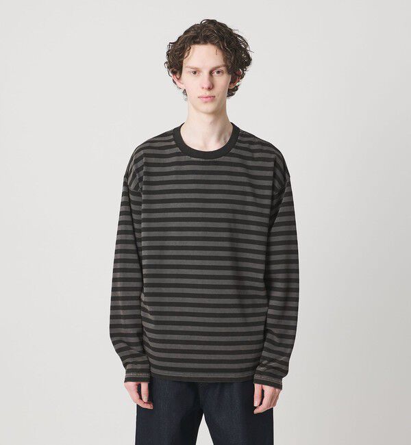 MONKEY TIME「ウォッシュド ボーダー ロングスリーブ Tシャツ」|Tシャツ・カットソー|BLACK