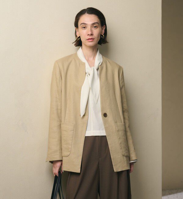 BEAUTY&YOUTH UNITED ARROWS「麻ブレンド カラーレス シングル ジャケット UVカット」|ノーカラージャケット|