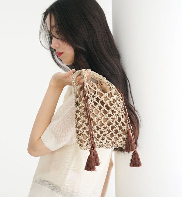 BEAUTY&YOUTH UNITED ARROWS「メタルコード ネット フリンジ ドロストバッグ」|かごバッグ|GOLD