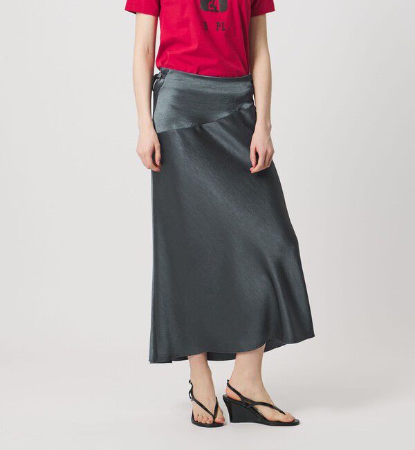 ATTISESSION「＜ATTISESSION＞サテン カットオフ ミディアム スカート」|スカート|DK.GRAY