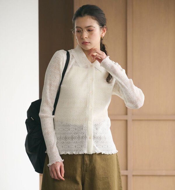 BEAUTY&YOUTH UNITED ARROWS「レースプリーツ シャツカーディガン ウォッシャブル」|カーディガン|