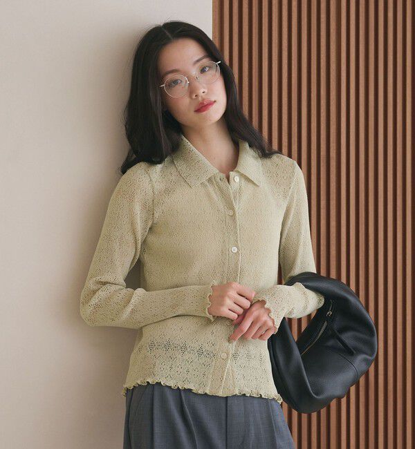 BEAUTY&YOUTH UNITED ARROWS「レースプリーツ シャツカーディガン ウォッシャブル」|カーディガン|LIME
