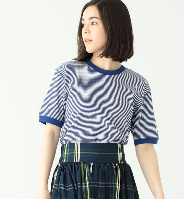 BEAMSBOY「【別注】Healthknit / ワッフル ボーダー Tシャツ」|Tシャツ・カットソー|BLUE/OFF