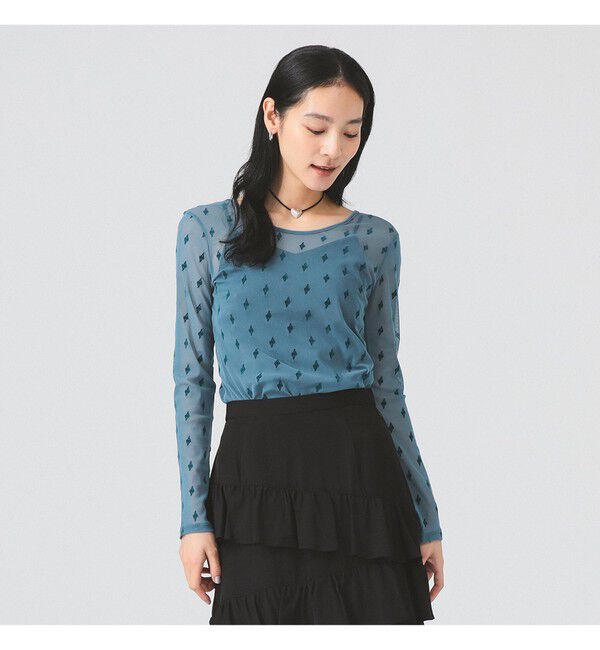 Ray BEAMS 「フロッキー プリント シアー ラウンドネック トップス」|Tシャツ・カットソー|