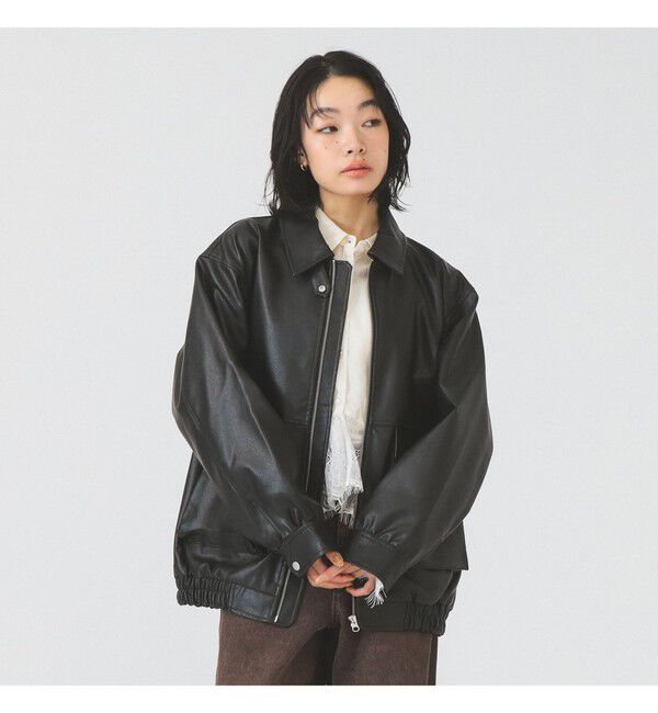 Ray BEAMS 「フェイクレザー フライト ジャケット」|ブルゾン・スタジャン|BLACK