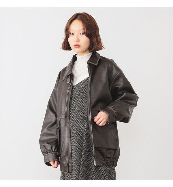 Ray BEAMS 「フェイクレザー フライト ジャケット」|ブルゾン・スタジャン|BROWN