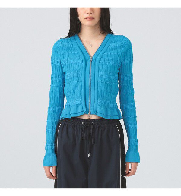 Ray BEAMS 「シャーリング ジップ Vネック カーディガン」|カーディガン|